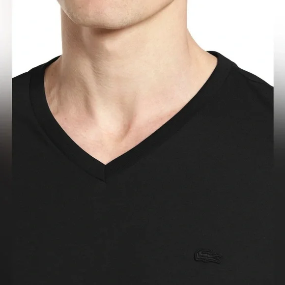 Lacoste Men’s Black 100% Cotton V Neck Short Sleeve T-Shirt, Size 7 (2XL) - Picture 4 of 14